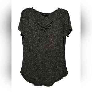Almost Famous Black Marled Short Sleeve Knit Top